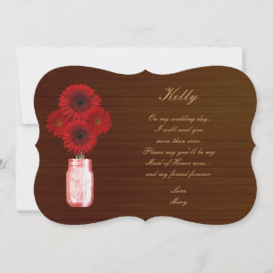 Country Rustic Red Mason Jar Maid Of Honour Card