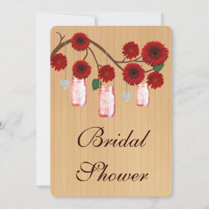 Country Rustic Red Mason Jars Bridal Shower Invite