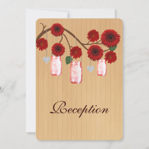 Country Rustic Red Mason Jars Reception Card