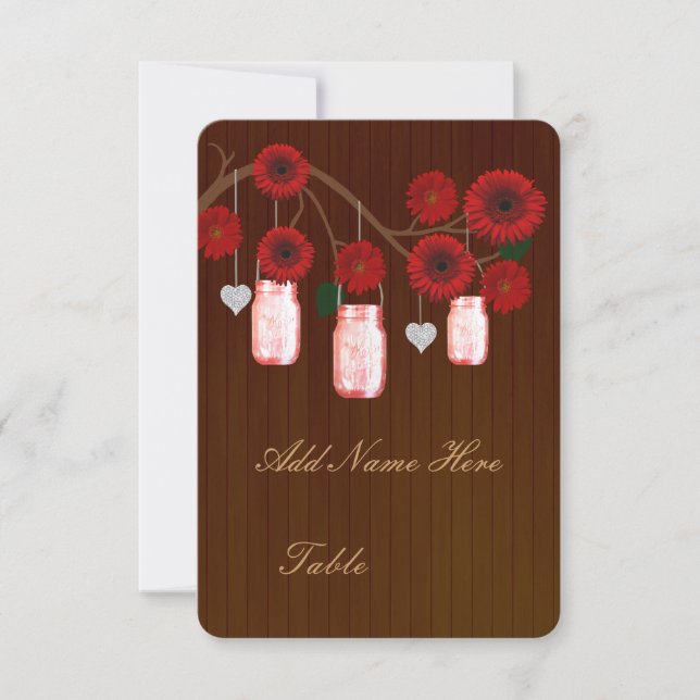 Country Rustic Red Mason Jars Table Place Card (Front)
