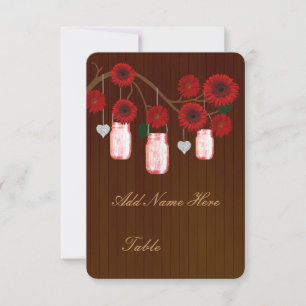 Country Rustic Red Mason Jars Table Place Card
