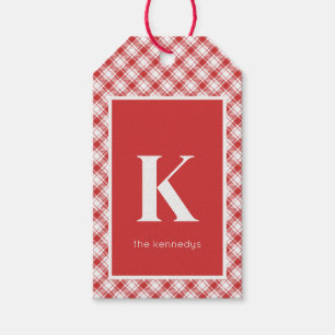 Country Rustic Red & White Plaid Monogram Gift Tags