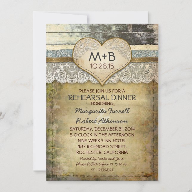 country rustic rehearsal dinner invitations (Front)