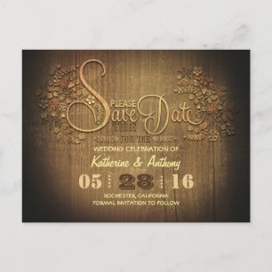 country rustic save the date postcard wooden
