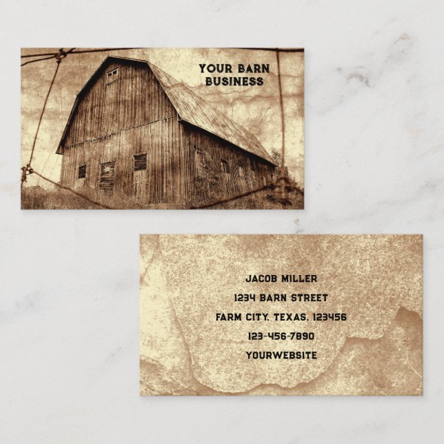 Country Rustic Sepia Barn Vintage Texture Business Card (Front/Back)