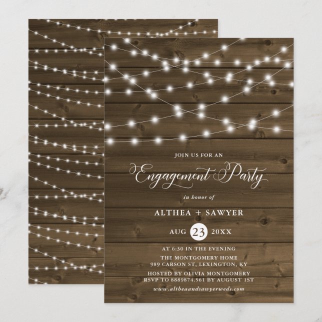 Country Rustic String Lights Engagement Party Invitation (Front/Back)