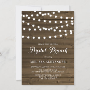 Country Rustic String Lights Wood Bridal Brunch Invitation