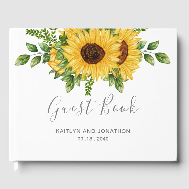 Country Rustic Summer Sunflower Garden Wedding Guest Book (Front)