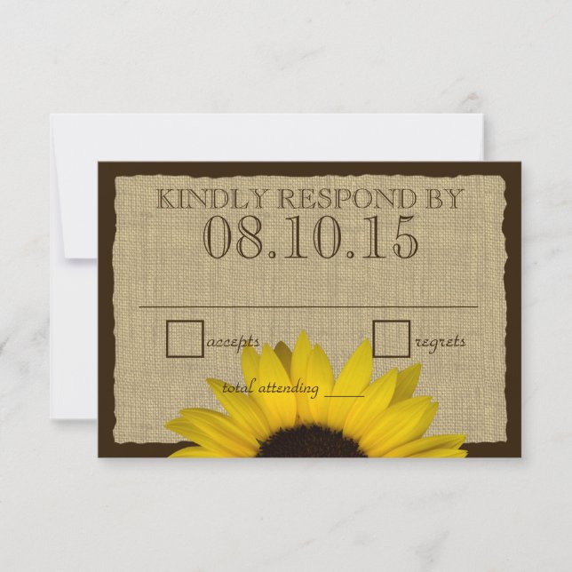 Country Rustic Sunflower and Burlap Reply Card (Front)