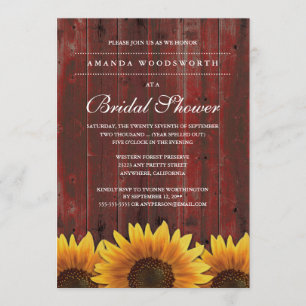 Country Rustic Sunflower Bridal Shower Invitations