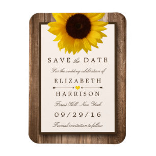 Country Rustic Sunflower, Brown Wood Save The Date Magnet