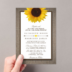 Country Rustic Sunflower & Burlap Wedding Acrylic Invitations