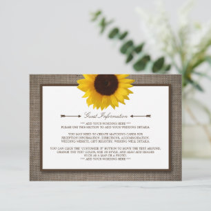 Country Rustic Sunflower & Burlap Wedding Enclosure Card