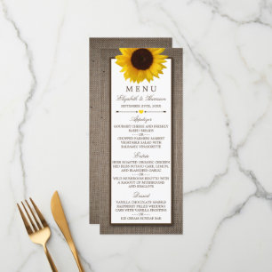 Country Rustic Sunflower & Burlap Wedding Menu