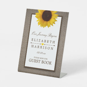 Country Rustic Sunflower & Burlap Wedding Pedestal Sign