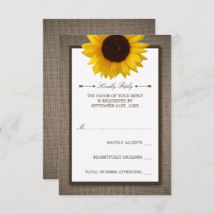 Country Rustic Sunflower & Burlap Wedding RSVP Card