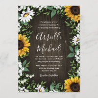 Country Rustic Sunflower Daisy Wedding Invitations