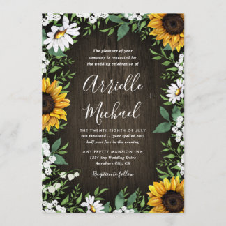 Country Rustic Sunflower Daisy Wedding Invitations