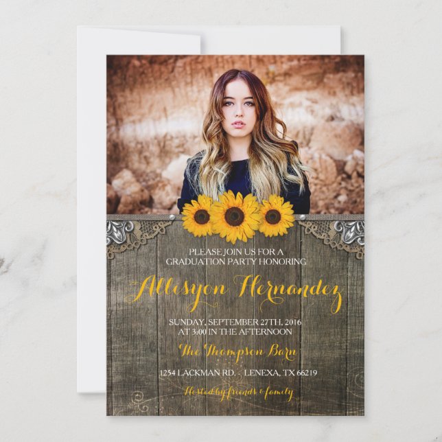 Country Rustic Sunflower Graduation Photo Invite (Front)