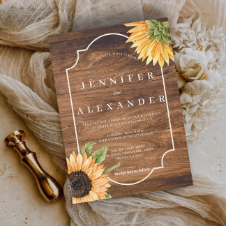 Country Rustic Sunflower Wedding Invitation
