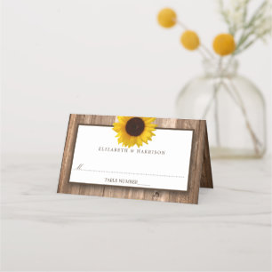 Country Rustic Sunflower & Wood Wedding Place Card
