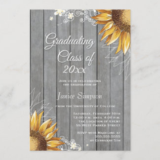 Country rustic sunflowers graduation party invite
