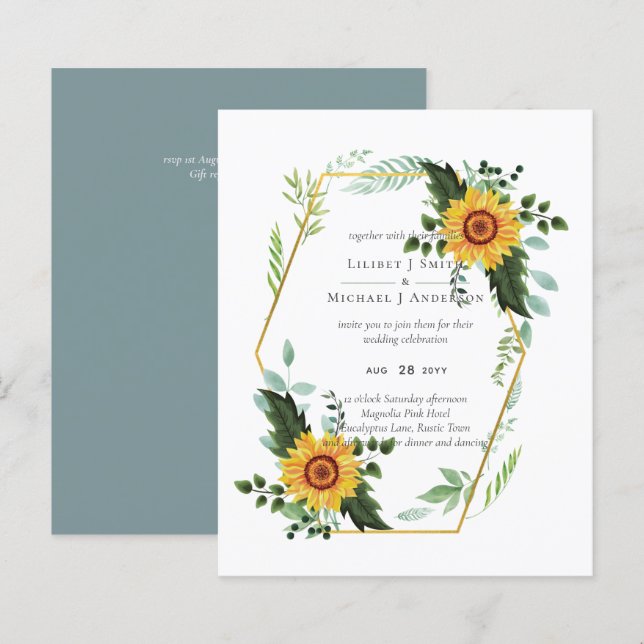 Country Rustic Sunflowers Greenery Wedding Budget (Front/Back)