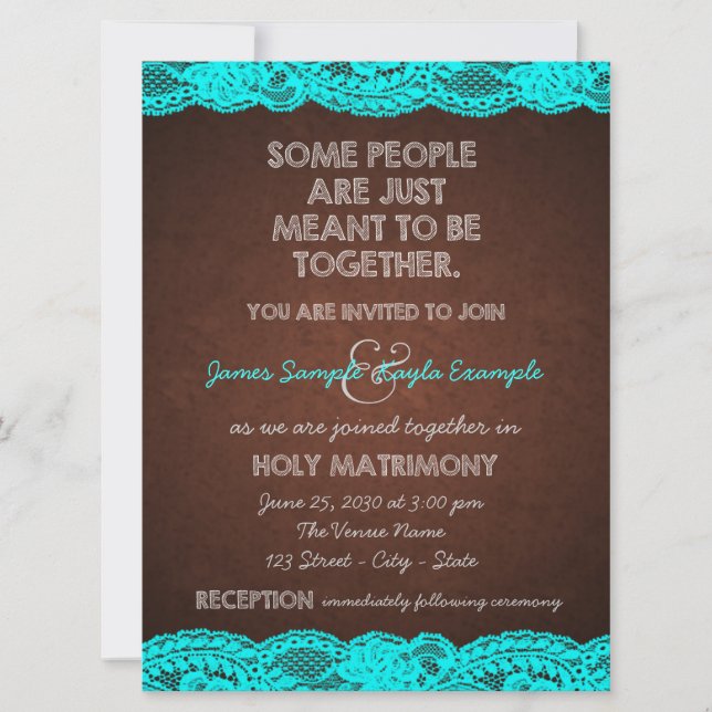 Country Rustic Teal Blue and Brown Wedding Invitation (Front)