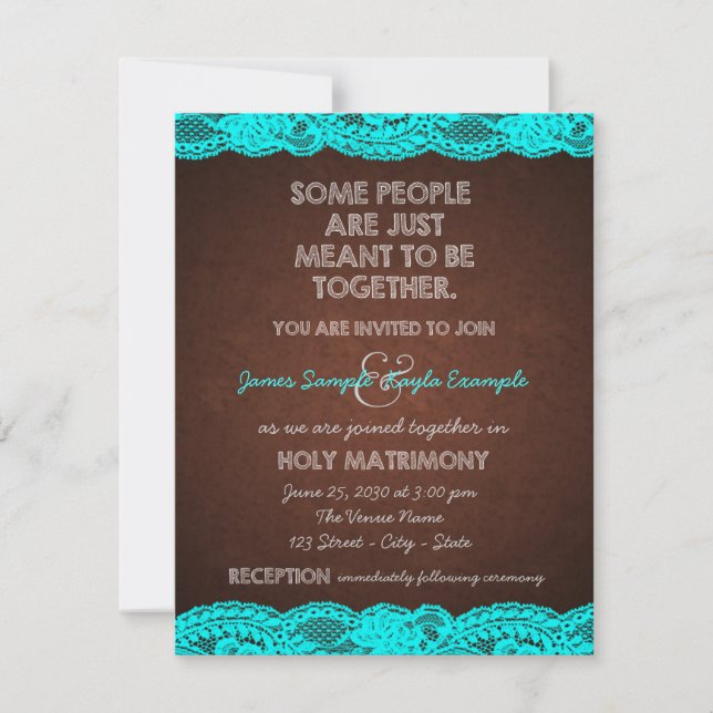 Country Rustic Teal Blue and Brown Wedding Invitation (Front)