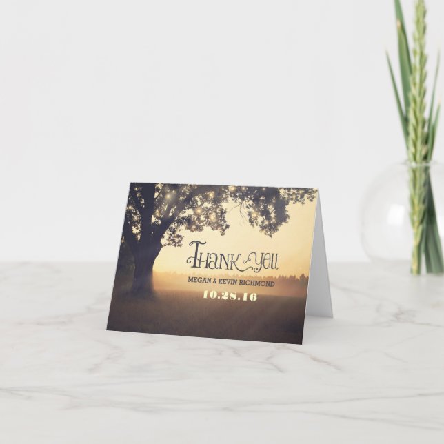 Country rustic tree lights wedding thank you cards (Front)