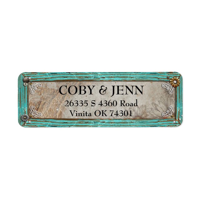 Country Rustic Turquoise Frame Address Label (Front)