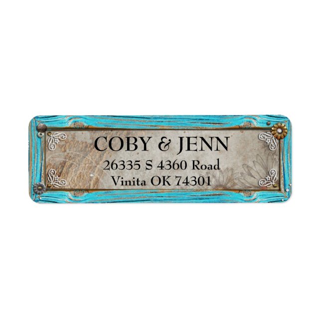 Country Rustic Turquoise Frame Address Label (Front)