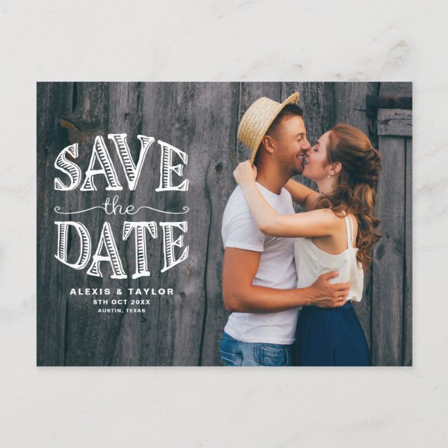 Country Rustic Typography Photo Save the Date Announcement Postcard (Front)