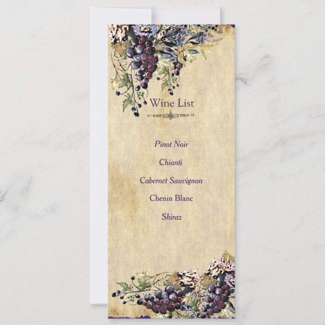 Country Rustic, Vintage, Wedding Wine list (Front)