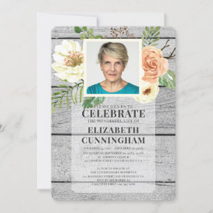 Country Rustic Watercolor Florals Photo Memorial Invitation