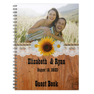 Country Rustic Wedding, Sign in Book, Sunflower Notebook