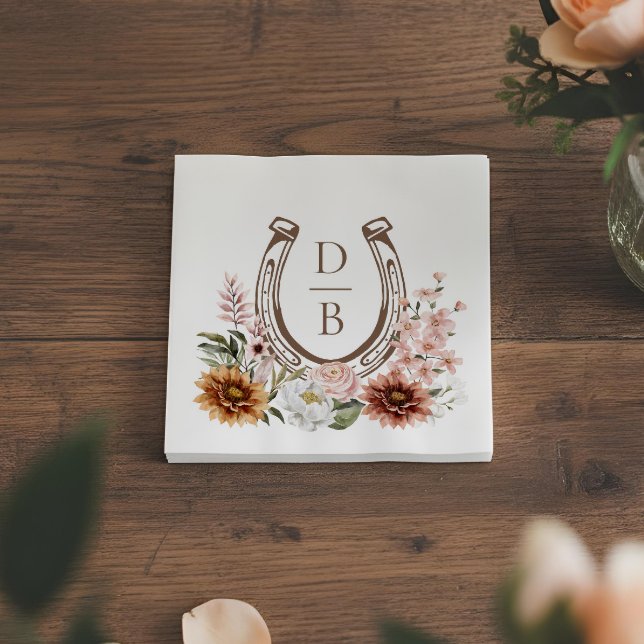 Country Rustic Western Horseshoe Floral Monogram Napkin (Country Rustic Western Horseshoe Floral Monogram Napkins)
