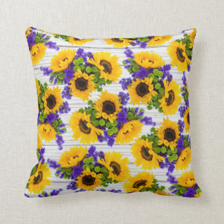 Country rustic white wood purple yellow sunflower cushion