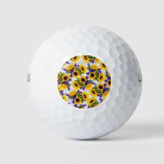 Country Rustic White Wood Purple Yellow Sunflower Golf Balls