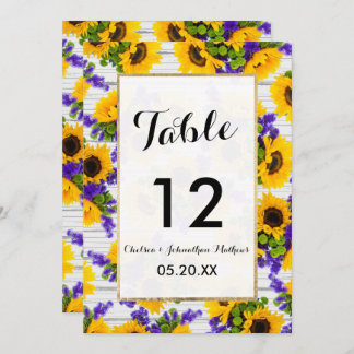 Country Rustic White Wood Purple Yellow Sunflower Invitation