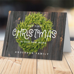 Country Rustic Wood First Christmas New Home Holiday Card