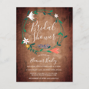 Country Rustic Wood Floral Garland Bridal Shower Announcement Postcard