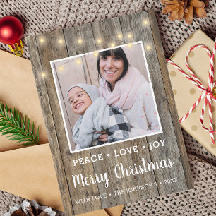 Country Rustic Wood Lights Photo Holiday Card