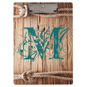 Country Rustic Wood Monogram Initial Clip Board