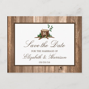 Country Rustic Wood Monogram Tree Save The Date Announcement Postcard