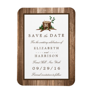 Country Rustic Wood Monogram Tree Save The Date Magnet