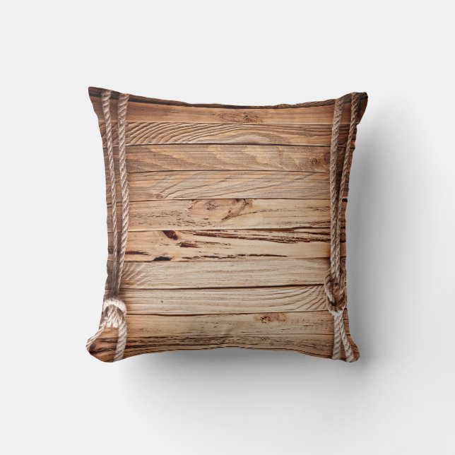 Country Rustic Wood Rope Nautic Throw Couch Pillow (Front)