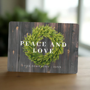 Country Rustic Wreath Botanical Wood Christmas Holiday Card