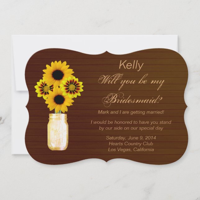 Country Rustic Yellow Mason Jar Bridesmaid Card (Front)