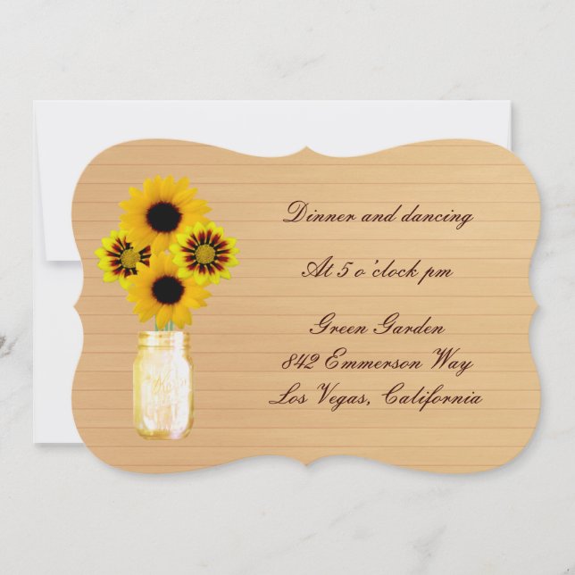 Country Rustic Yellow Mason Jar Reception Card (Front)
